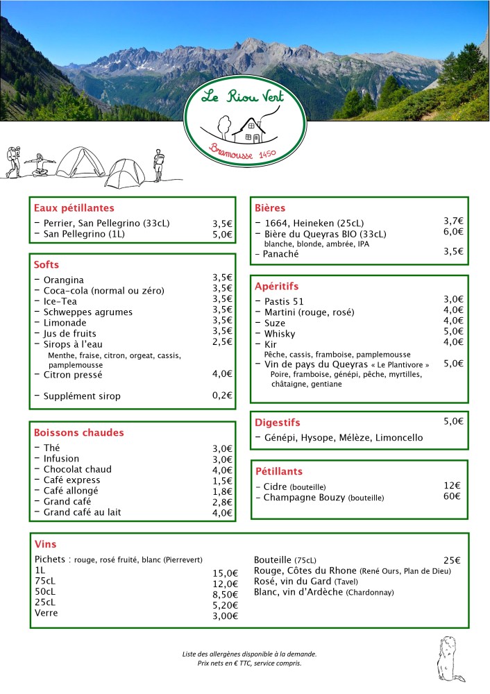 Première page du menu de restauration